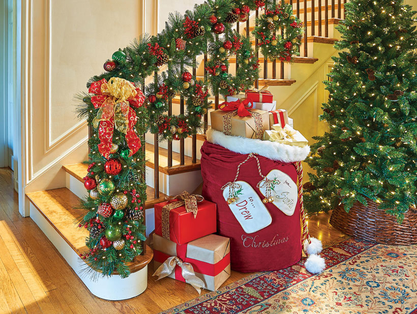How to Decorate a Small Spaces for Christmas-Wrap Banister in Garland