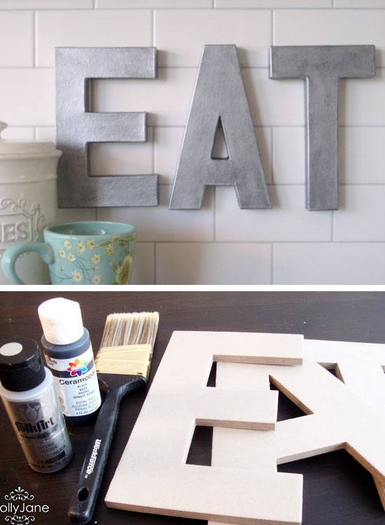 Anthro Inspired Faux Zinc Letters | Click Pic for 28 DIY Kitchen Decorating Ideas on a Budget | DIY Home Decorating on a Budget