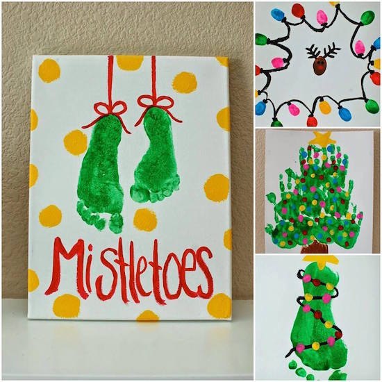 Mistletoes! Adorable handprint, fingerprint, and footprint canvas art to make with your kids! 