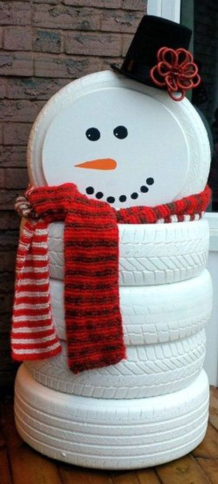 DIY Snowman Made of Tires. 