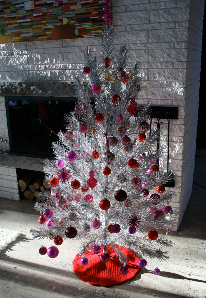 vintage silver pink red tree