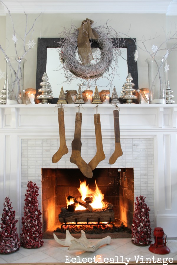 vintage style christmas mantel