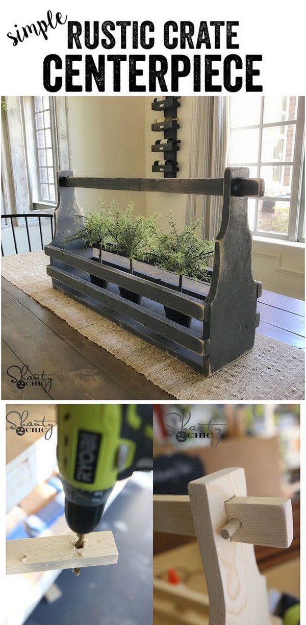 DIY Rustic Crate Centerpiece. Lend a unique touch to your rustic dining table with this DIY crate centerpiece! It also makes a fun display on a console table or anywhere else for your farmhouse!