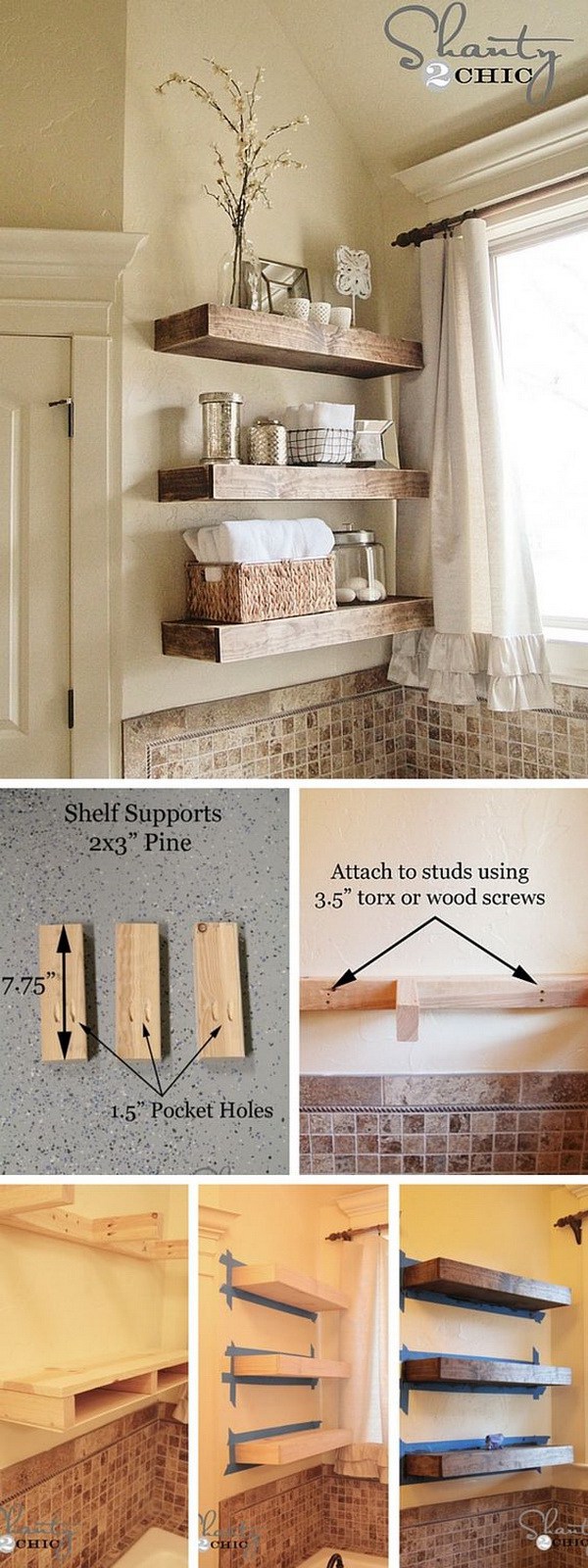 Easy DIY Floating Shelves. Wall mounted floating shelves are a great and easy way to use vertical space and add storage to any room. 