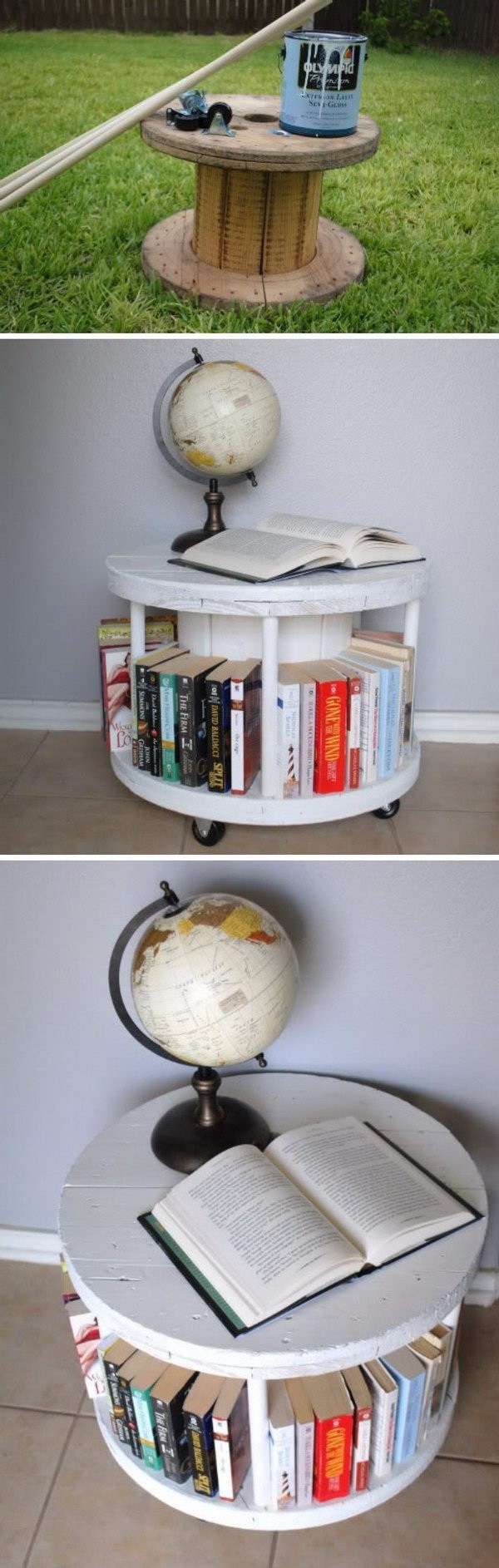 Easy DIY Spool Bookcase. 