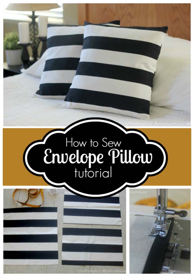 DIY Room Decor Ideas in Black and White - How to Sew Envelope Pillow Cover Tutorial - Creative Home Decor and Room Accessories - Cheap and Easy Projects and Crafts for Wall Art, Bedding, Pillows, Rugs and Lighting - Fun Ideas and Projects for Teens, Apartments, Adutls and Teenagers http://diyprojectsforteens.com/diy-decor-black-white