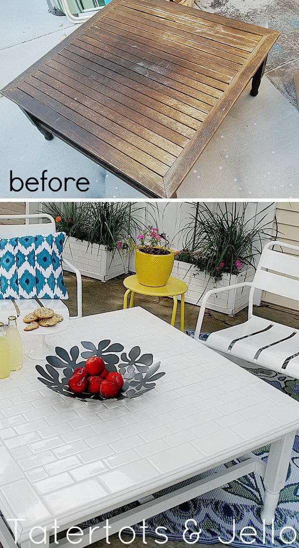 DIY Subway Tile Table Redo: Turnan old table into this fabulous table with subway tile tabletop. 
