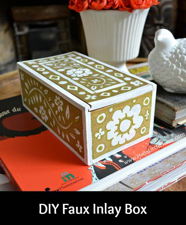 Gold DIY Projects and Crafts - DIY Faux Inlay Box - Easy Room Decor, Wall Art and Accesories in Gold - Spray Paint, Painted Ideas, Creative and Cheap Home Decor - Projects and Crafts for Teens, Apartments, Adults and Teenagers http://diyprojectsforteens.com/diy-projects-gold