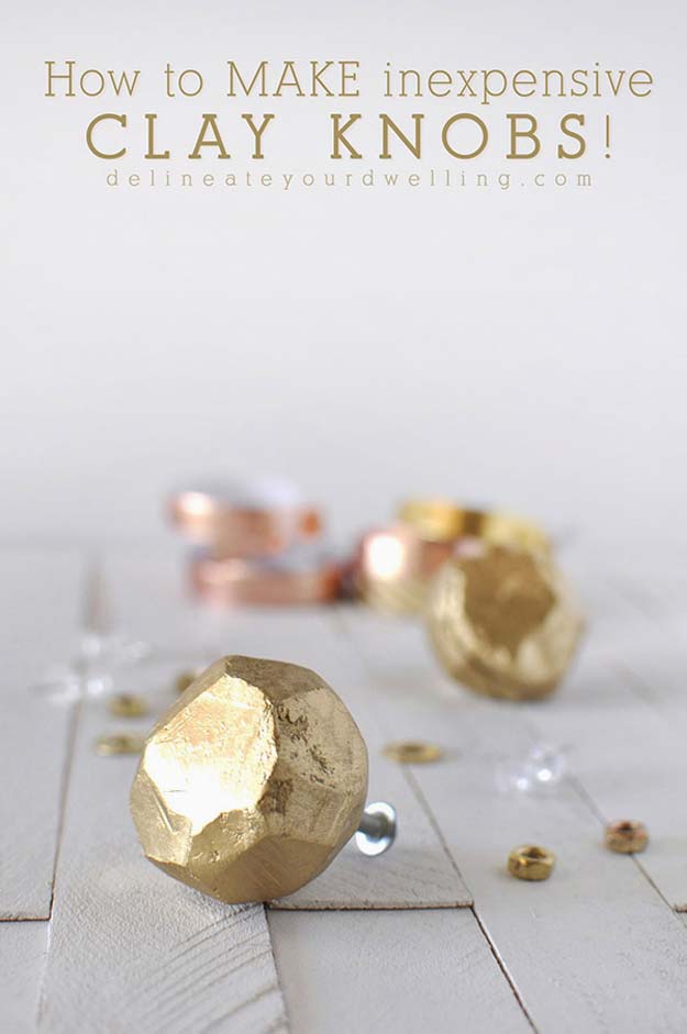 Gold DIY Projects and Crafts - Make Inexpensive Clay Knobs - Easy Room Decor, Wall Art and Accesories in Gold - Spray Paint, Painted Ideas, Creative and Cheap Home Decor - Projects and Crafts for Teens, Apartments, Adults and Teenagers http://diyprojectsforteens.com/diy-projects-gold