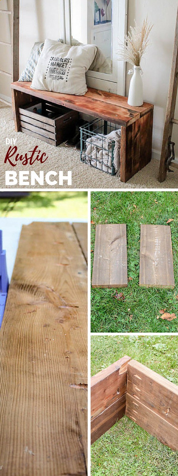 Simple DIY Rustic Wood Bench. Add warm texture and little rustic accents to your home decor with this DIY wood bench. 