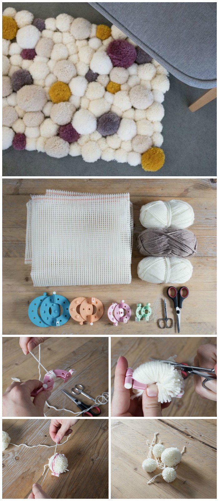 DIY Adorable Pom Pom Rug Cheap DIY Projects For Your Home Decoration