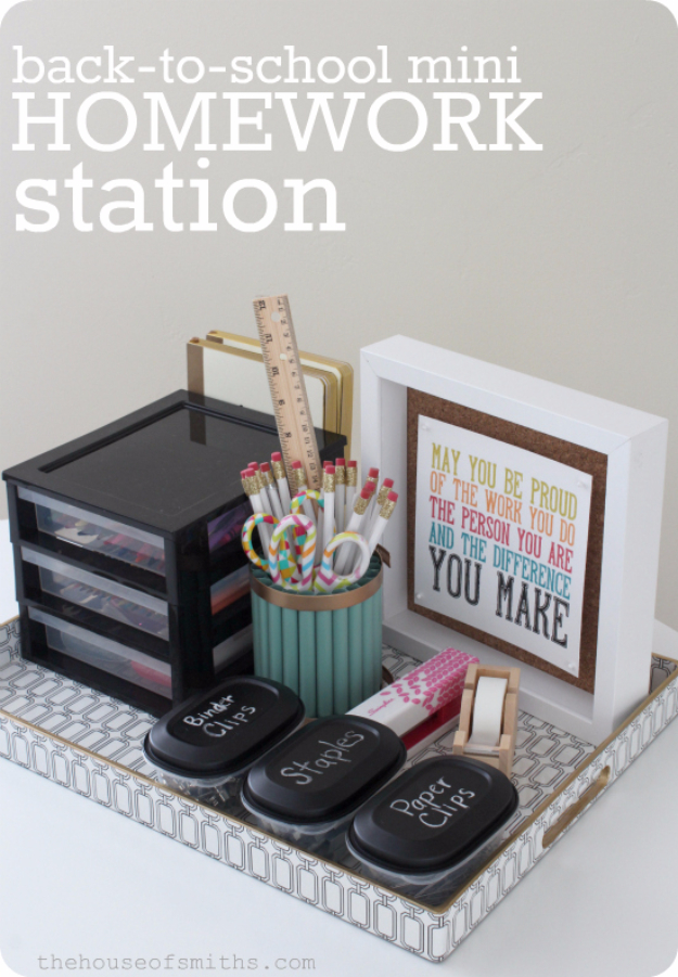 Best Organizing Ideas for the New Year - Mini Homework Station - Resolutions for Getting Organized - DIY Organizing Projects for Home, Bedroom, Closet, Bath and Kitchen - Easy Ways to Organize Shoes, Clutter, Desk and Closets - DIY Projects and Crafts for Women and Men http://diyjoy.com/best-organizing-ideas