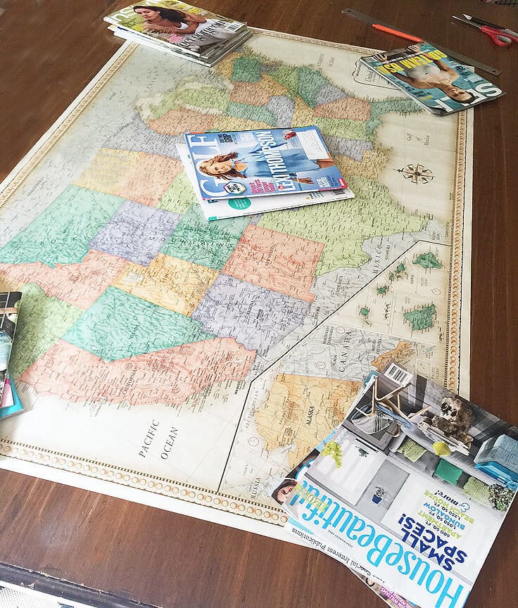 DIY hanging vintage map