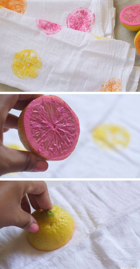 Colorful Citrus Stamped Tea Towels | Click Pic for 28 DIY Kitchen Decorating Ideas on a Budget | DIY Home Decorating on a Budget