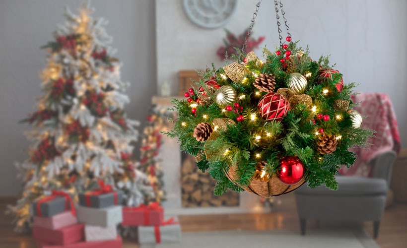 Christmas Decorating Ideas-Small Spaces-How To Display Ornaments-Hanging Basket