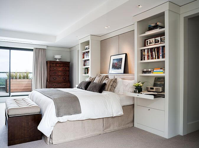 bedroom with bookshelf