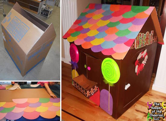 This is pretty much a little kid's DREAM at Christmas! A gingerbread house they can actually go inside of! With cardboard and paper, look how they create the look of a candy house ..... WOW!