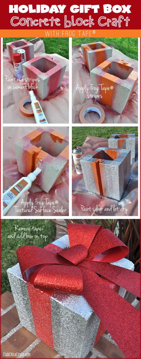 DIY Holiday Gift Box Concrete Brick. 