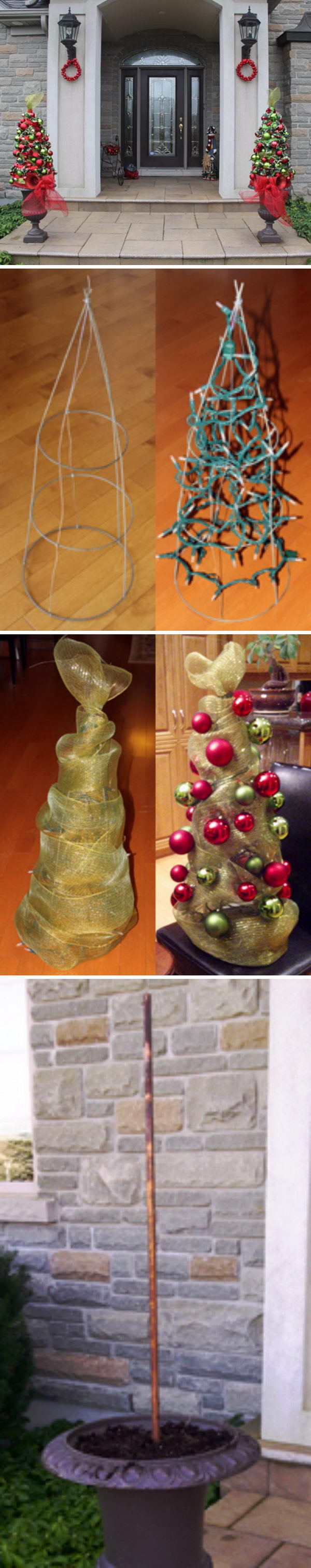 DIY Tomato Cage Christmas Tree Topiary. 