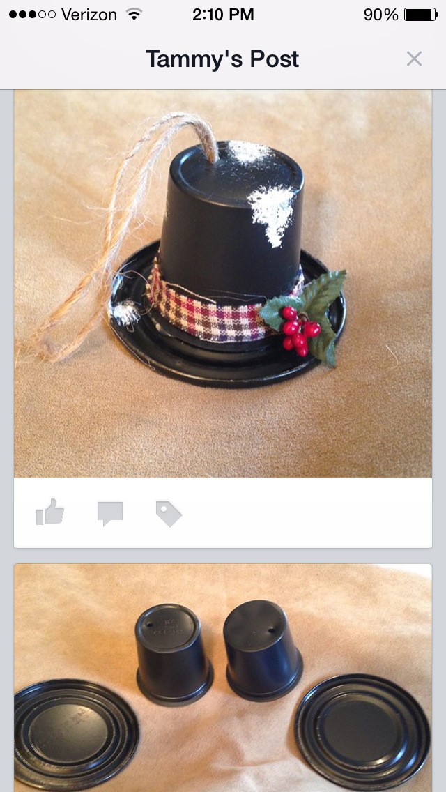 K-cup snowman hat ornaments! A great Christmas craft for kids. Start saving those K-cups now!