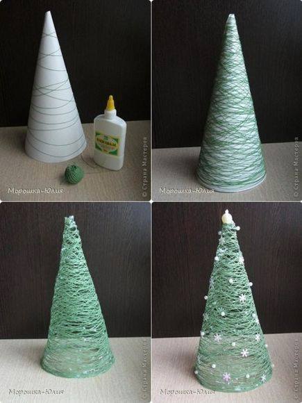 DIY Christmas Tree using Yarn & Glue...these are the BEST Homemade Christmas Decorations & Craft Ideas!