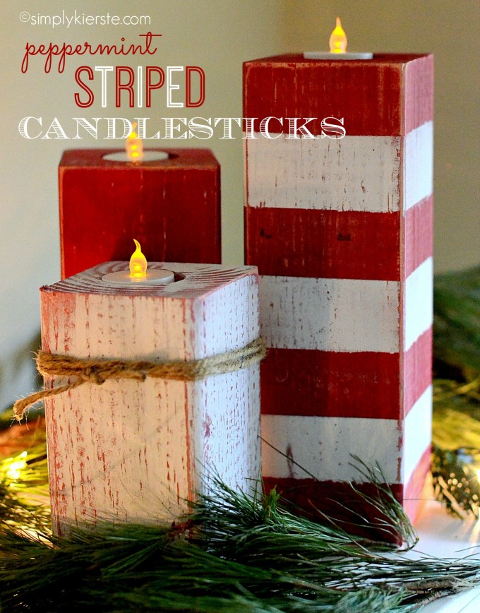 DIY Peppermint Striped Candle Sticks...these are the BEST Homemade Christmas Decorations & Craft Ideas!