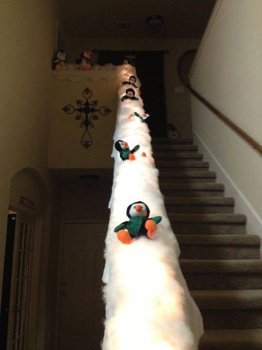 Sliding Staircase Penguins...these are the BEST DIY Christmas Decorations & Craft Ideas!