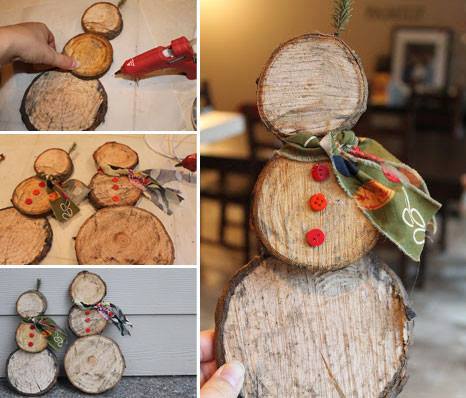 Easy Snowman Log Slice Decoration...these are the BEST Homemade Christmas craft Ideas!