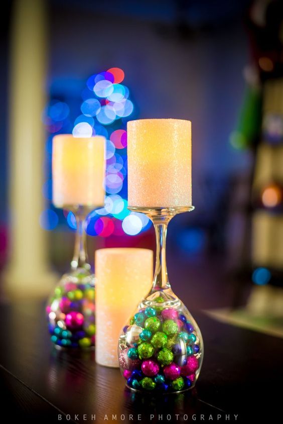 DIY Christmas Wine Glass Candle Holders....these are the BEST Homemade Holiday Decorations & Craft Ideas!