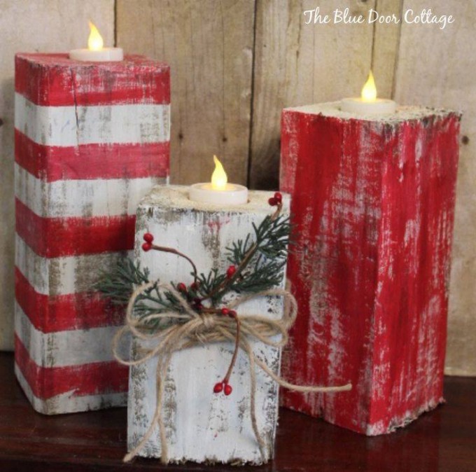 Rustic Wood Christmas Candles....these are the BEST Homemade Holiday Decorations & Craft Ideas!