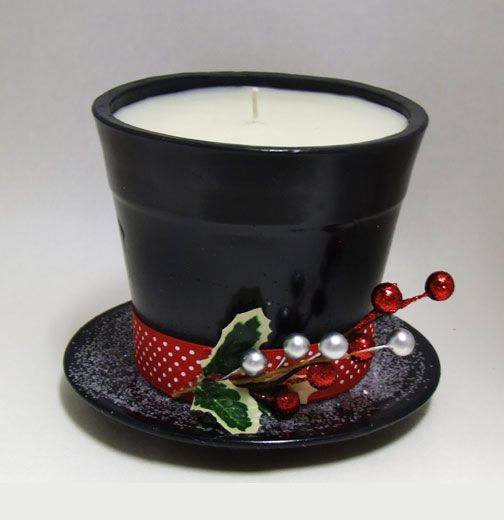 Fill a Small Pot with a Wax and place it on a Saucer to make this Adorable Frosty the Snowman Candle....these are the BEST DIY Christmas Decorations & Craft Ideas!