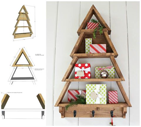 DIY Wooden Tree Wall Shelf...these are the BEST Homemade Christmas Decorating Ideas!
