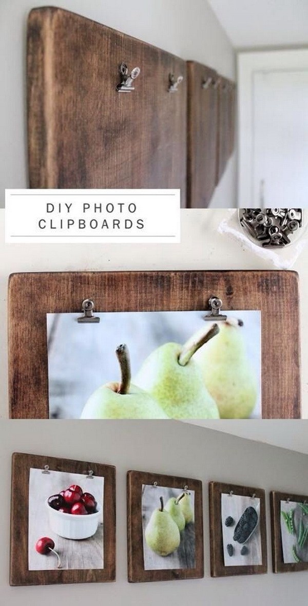  DIY Photo Clipboards: Group your favorite photos together to create a fun gallery wall! This is a unique way to show off your favorite photos and create a budget-friendly home decor. 