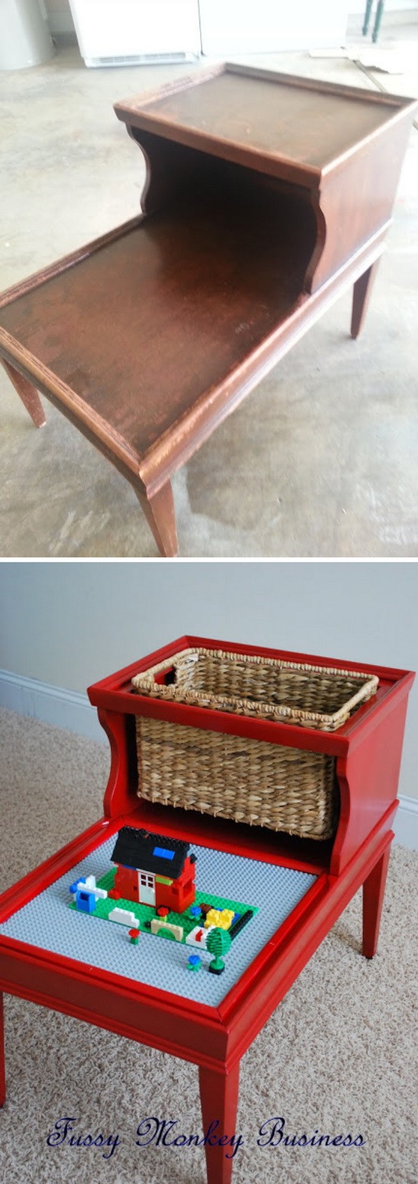 DIY Lego Table Made out of an Old Table: Transfer an old table that you don't want to use anymore into this lego table. It is perfect in the playroom!