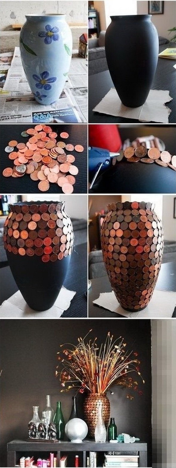 Elegant DIY Penny Vase: Turn worthless pennies into great DIY home decor! If you just want a small home decor addition, it is not wrong to go for this awesome DIY project! 