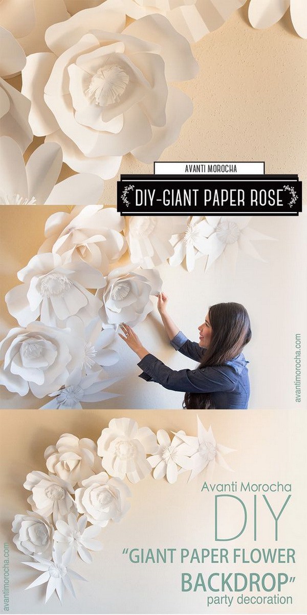 DIY Giant Paper Rose: These giant paper rose flowers are easy and fun to make! You can use them as the backdrop for wedding or event decor! 