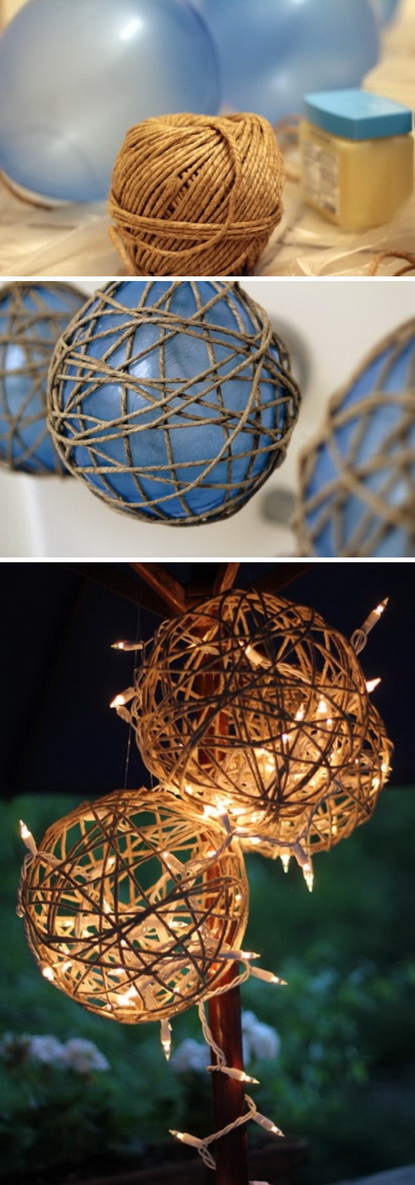 DIY Twine Garden Lanterns: Twine is the perfect material to add the rustic warm and charm to your decor. This twine garden lantern is super easy and quick to make. 