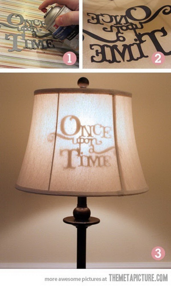 DIY Stenciled Lamp Shade: What a cute idea for kids' room or movie room decor! 