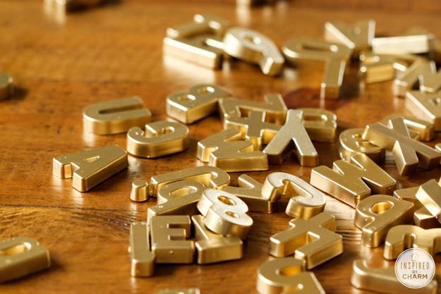 Gold DIY Projects and Crafts - Gold Magnetic Letters - Easy Room Decor, Wall Art and Accesories in Gold - Spray Paint, Painted Ideas, Creative and Cheap Home Decor - Projects and Crafts for Teens, Apartments, Adults and Teenagers http://diyprojectsforteens.com/diy-projects-gold