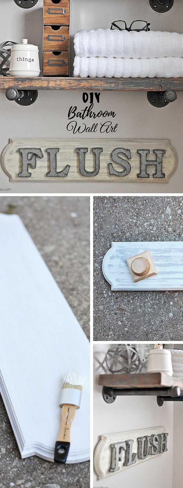DIY Industrial Farmhouse Bathroom Sign. Add much more character, style and rustic warmth to your bathroom room decor with this easy to make Sign! 
