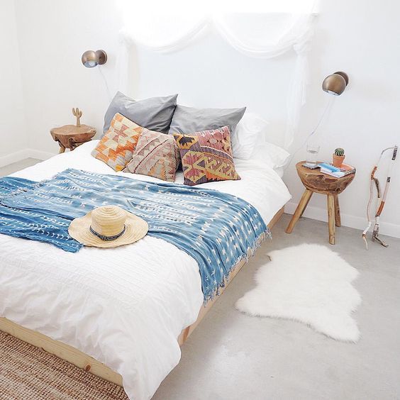 modern bohemian bedroom - indigo
