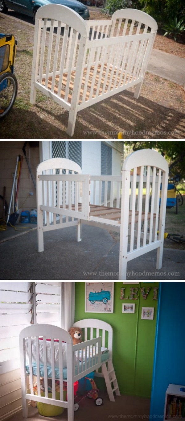 DIY Toddler Loft Bed Made From Old Crib: Learn how to make a toddler loft bed out of an old crib with the full instructions below. 