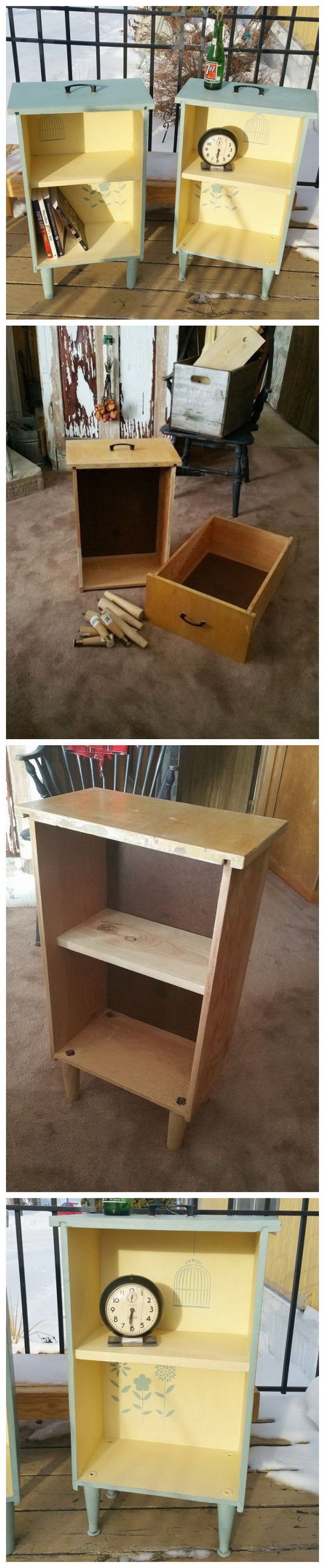 Upcycled Drawers to Side Tables: Get some old drawers and turned them into bright side tables. 