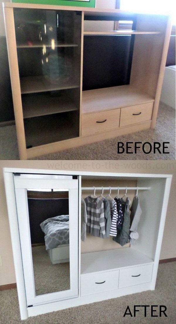 DIY Kids Closet From Entertainment Center. 