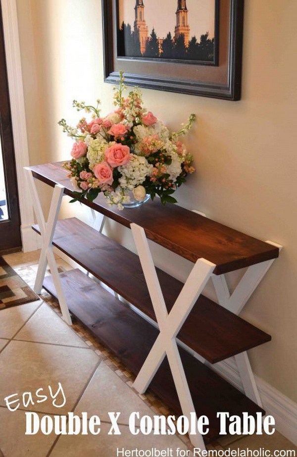 DIY Double X Console Table: Build an easy and sleek console table for your home. It will surely add a touch of rustic charm to your decor. 