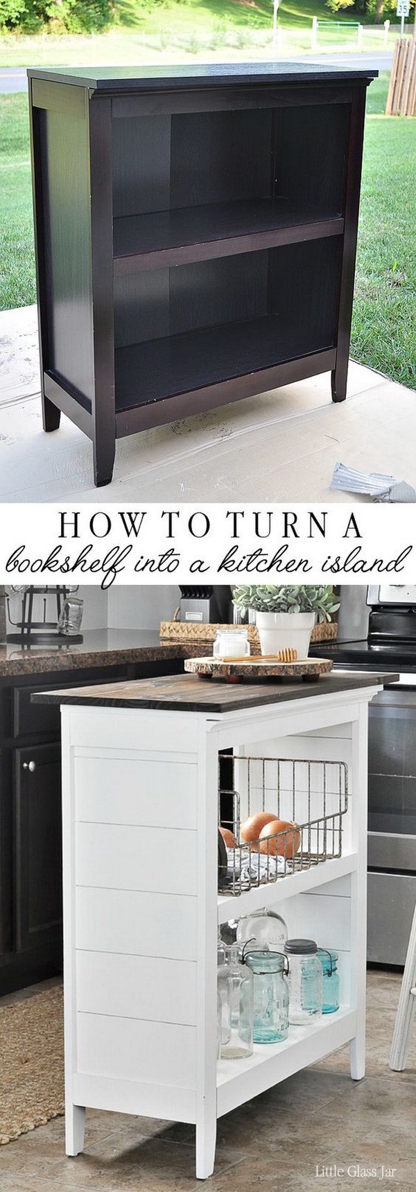 DIY Bookshelf Kitchen Island. 