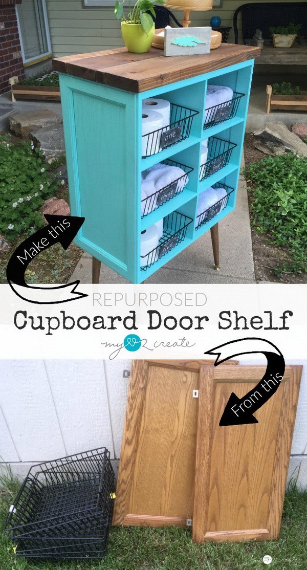 Repurposed Cupboard Door Shelf: Beautify your home with this DIY repurposed cupboard door shelf, easy to make your own one following the picture tutorial. 