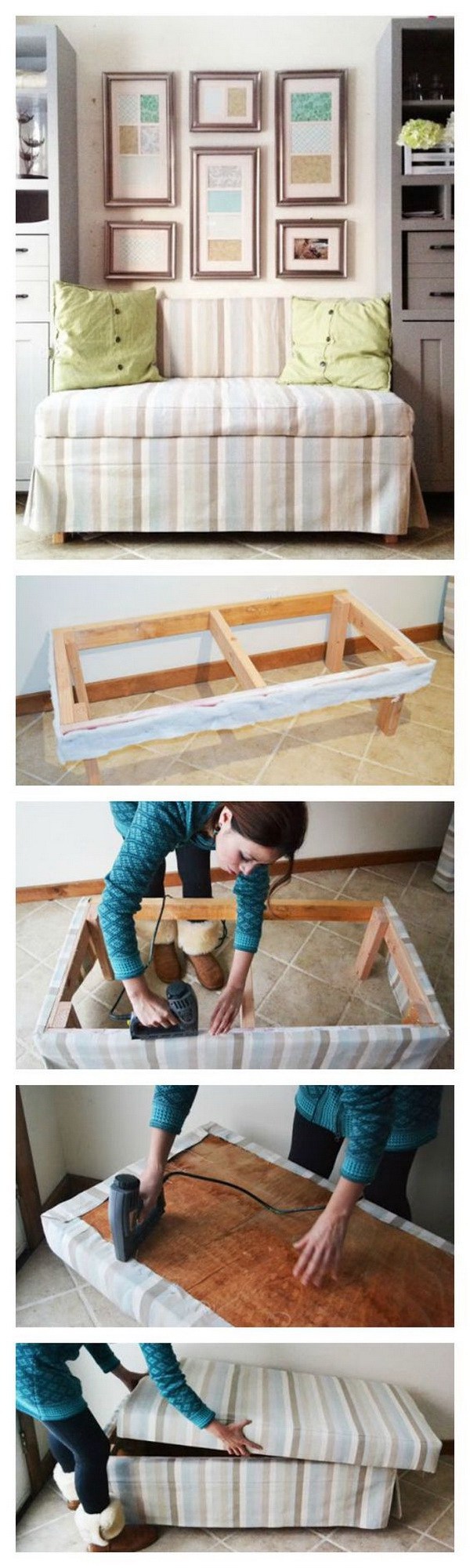 DIY 2x4 Upholstered Banquette Seat: Free step by step plans to build this upholstered banquette seat. 