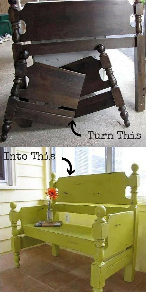 Old Headboards into a Lovely Bench: Check out to see how to upcycle a couple of old headboards into a lovely bench for your porch. 