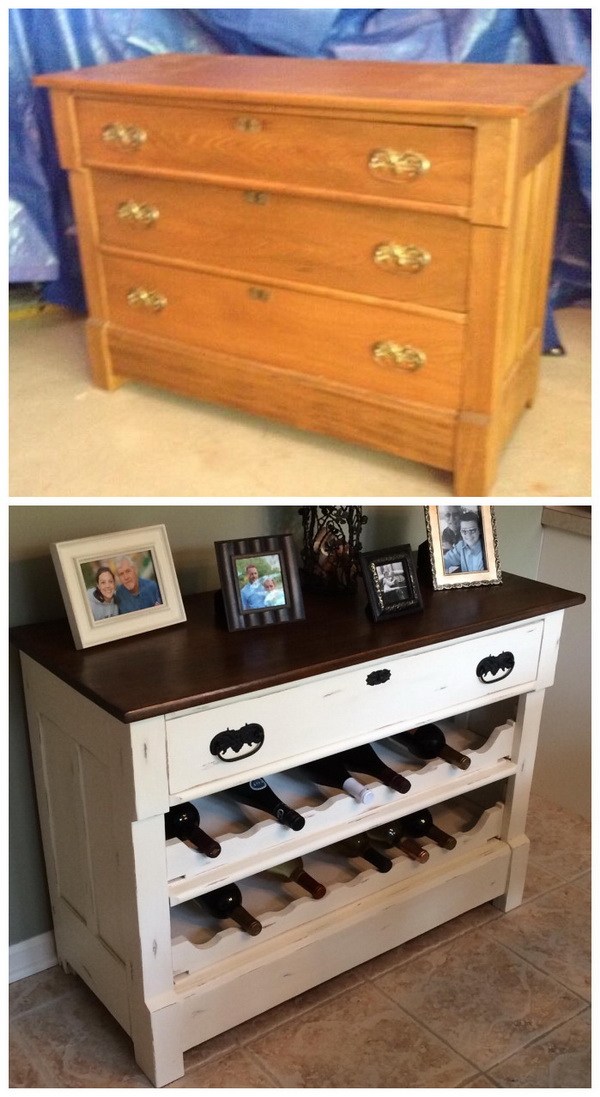 DIY Wine Rack Repurposed from Old Dresser: 